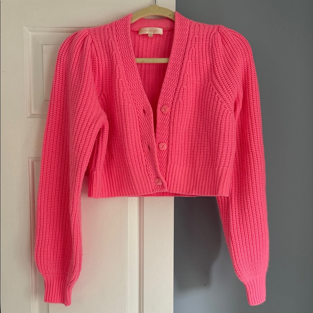 LoveShackFancy Bright Pink Cardigan Sweater
